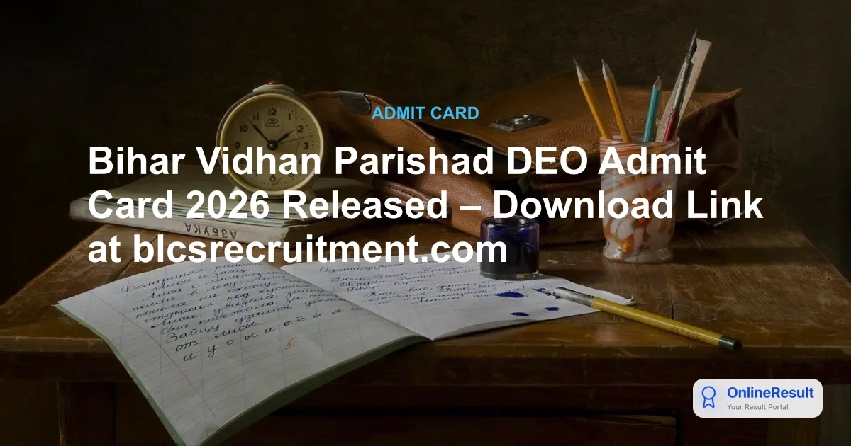 Bihar Vidhan Parishad DEO Admit Card 2026: Download Hall Ticket Now