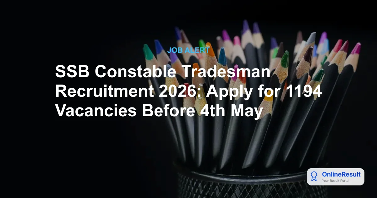 SSB Recruitment 2026: Apply for 1,194 Constable, Driver & Other Posts Before 4th May