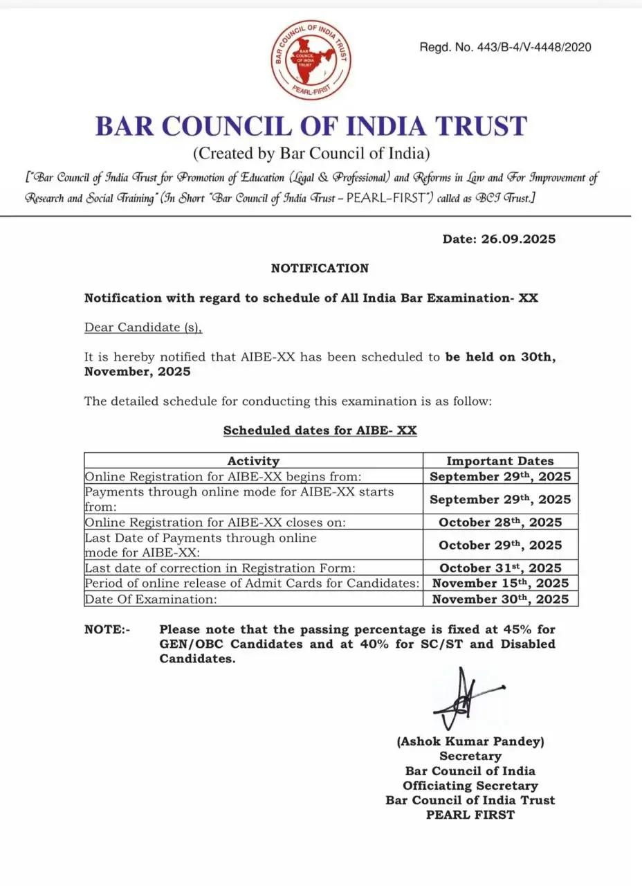 AIBE 20 Exam Date 2025 Out, Written Exam on 30 Nov_3.1