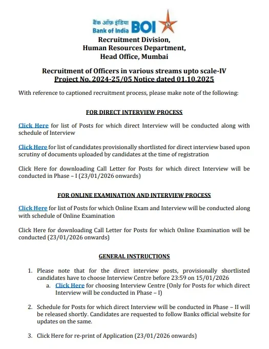 Bank of India SO Exam Date 2026 Official Schedule