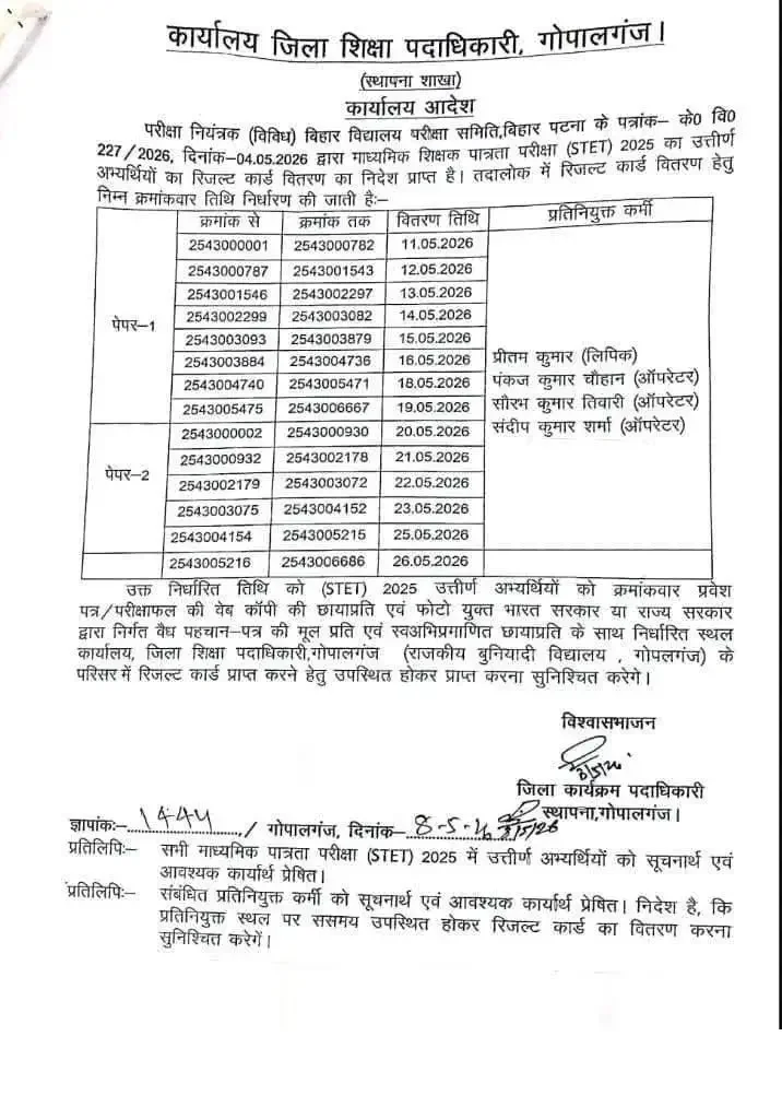 BSEB STET Certificate 2026 Distribution