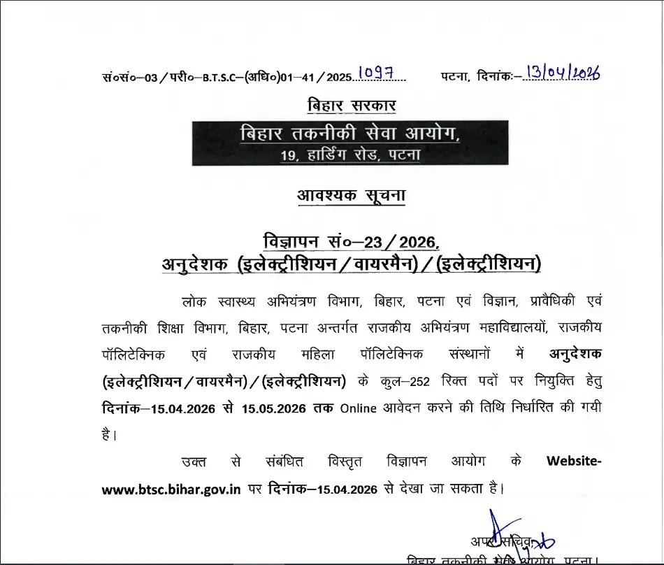 BTSC Instructor Recruitment 2026 Vacancy Details