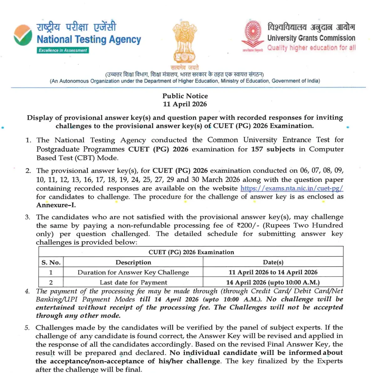 CUET PG Answer Key 2026 Out, Download Response Sheet PDF