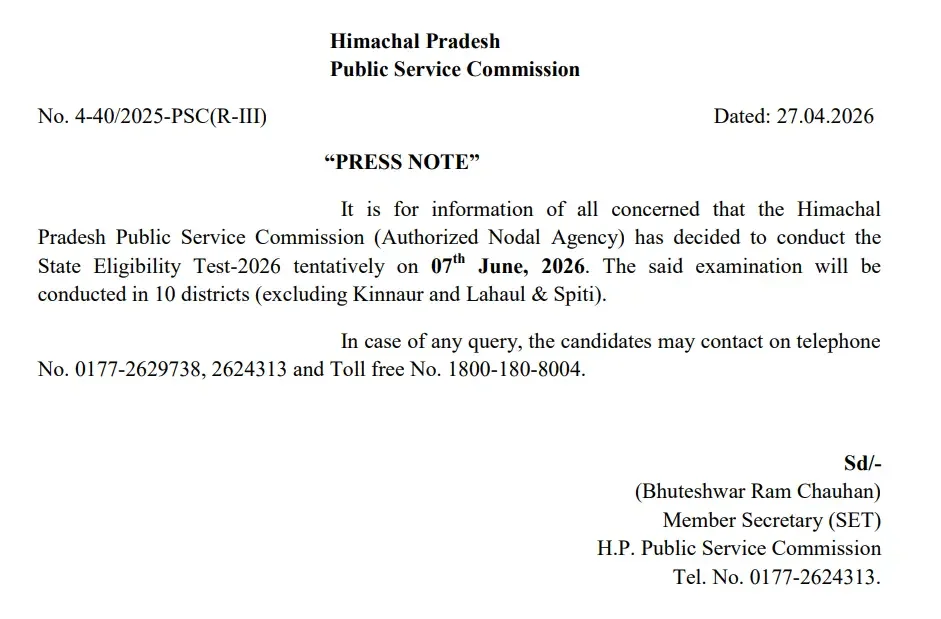 HP SET Exam Date 2026 Out for State Eligibility Test, Exam on 7 June_3.1