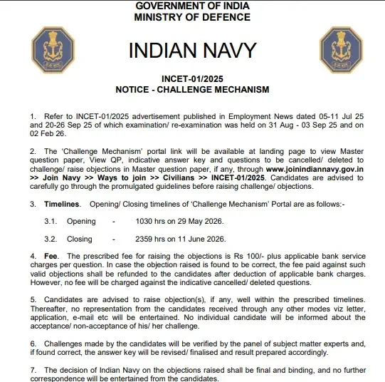 Indian Navy INCET Answer Key 2026 (Out), Civilian INCET 01/2025 Response Sheet PDF_3.1