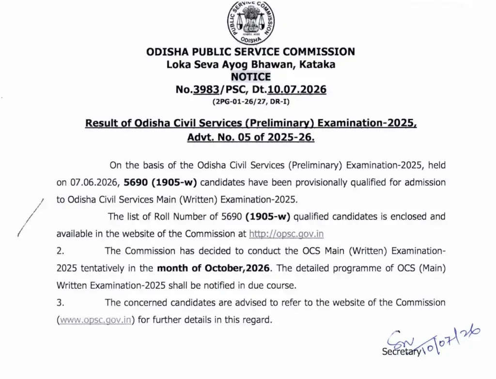 OPSC OCS Prelims Result 2026 Out, 5690 Candidates Shortlisted for Mains_3.1