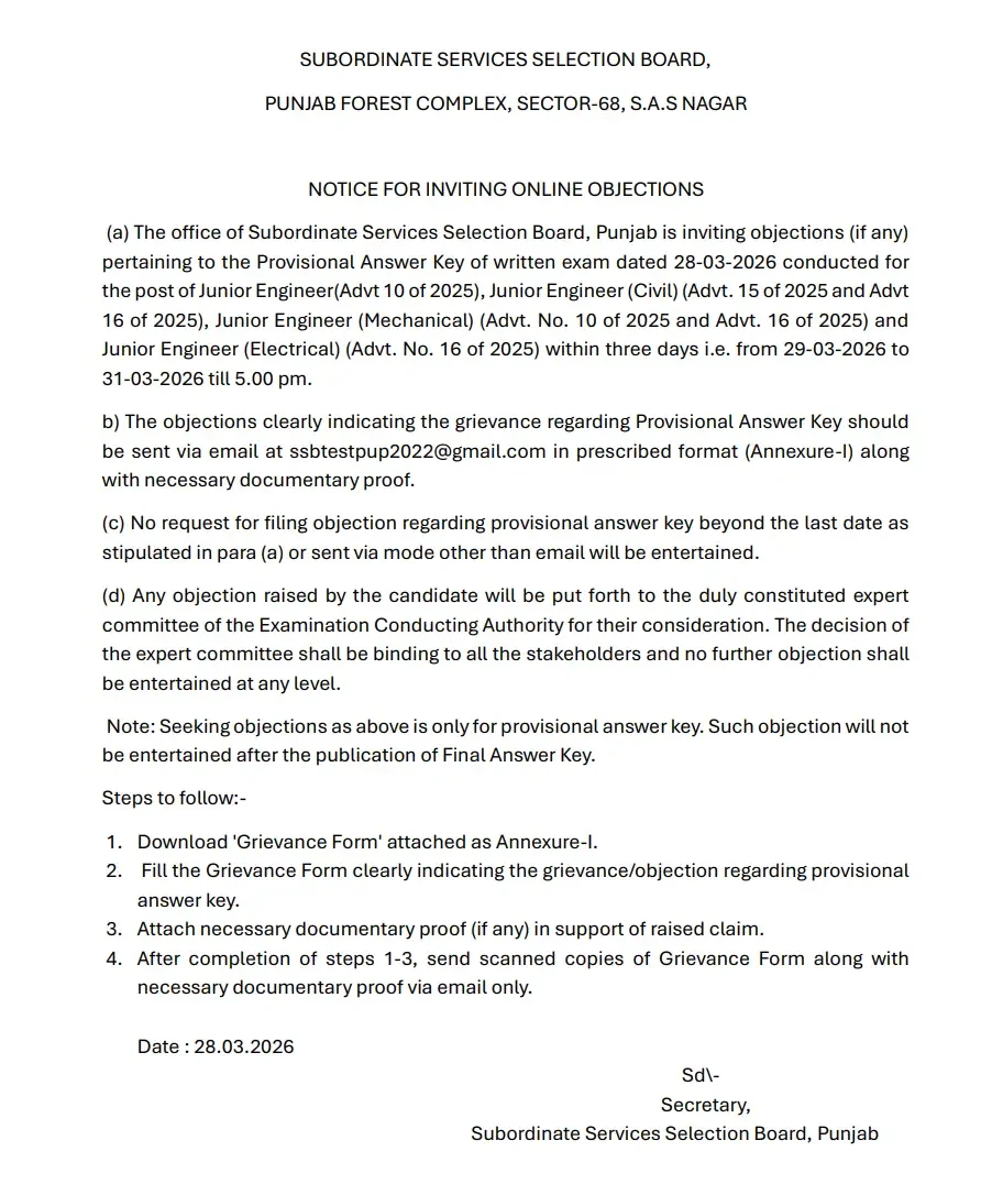 PSSSB JE Answer Key 2026 Released, Download Response Sheet PDF_3.1