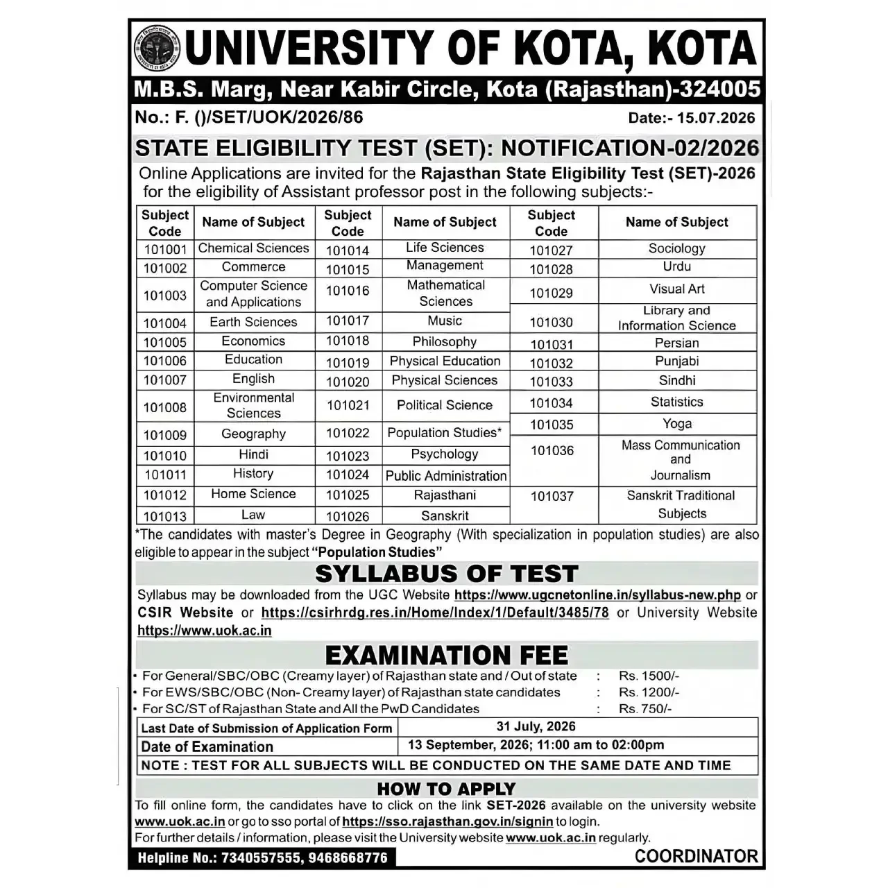 Rajasthan SET Online Form 2026 Last Date Extended, Apply Online at uok.ac.in_3.1
