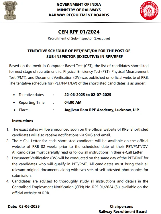 RPF SI Physical Test 2025 Dates Out, Check PET PMT Requirements_3.1