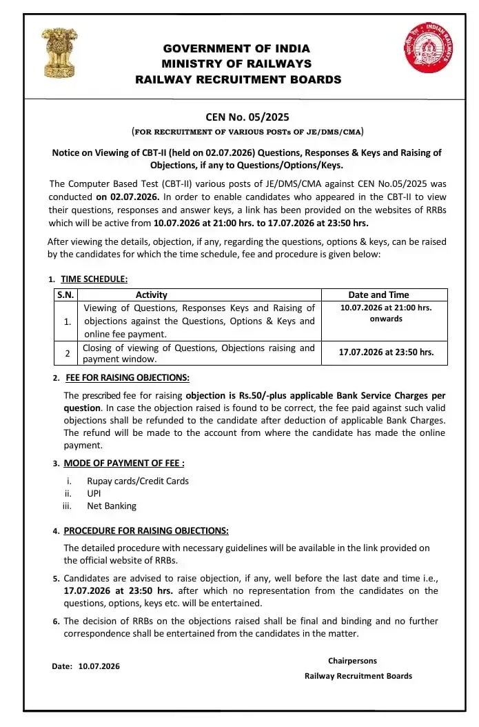 RRB JE CBT 2 Answer Key