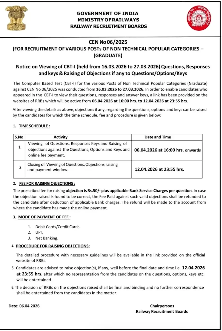 RRB NTPC Graduate Answer Key 2026 Out at rrb.digialm.com, Response Sheet PDFs_3.1