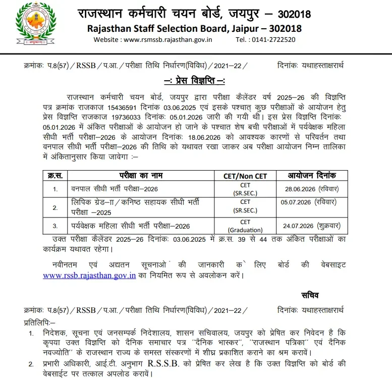 RSSB Mahila Supervisor Exam Date 2026 Out, Written Exam on 24 July_3.1
