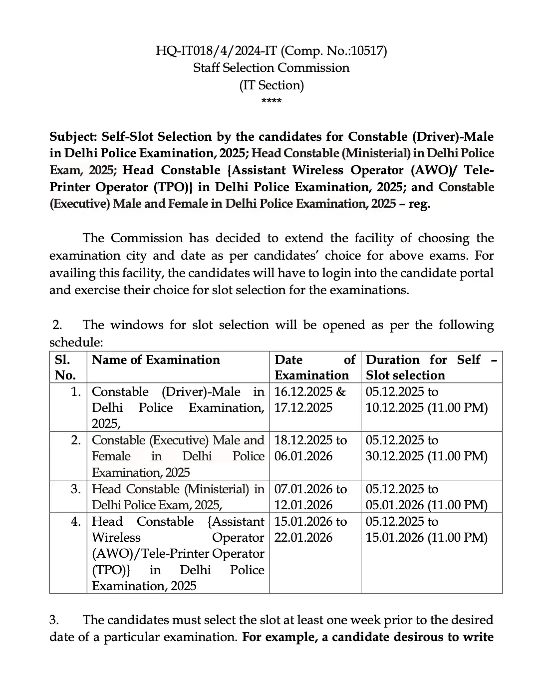 Delhi Police Driver Slot Selection 2025: Select Exam City and Shift