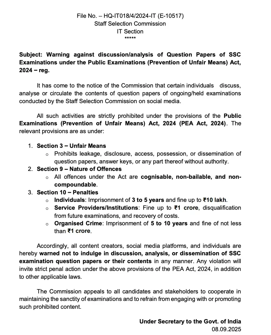 SSC CGL Notice