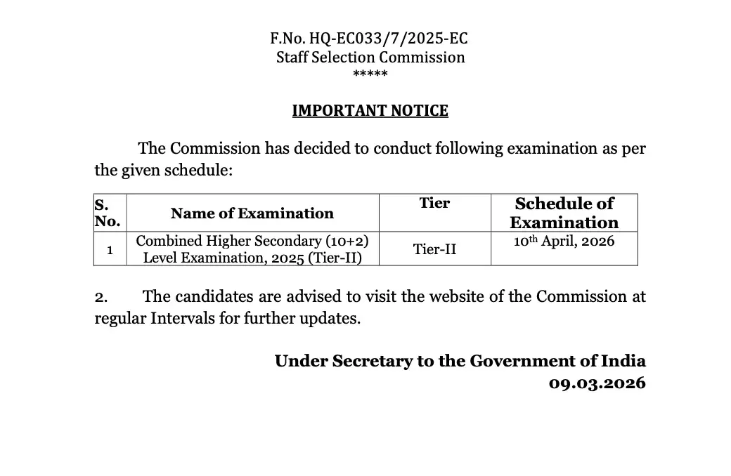 SSC CHSL Tier 2 Exam Date 2026 Out, Check Paper 2 Exam Schedule