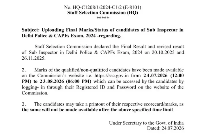 SSC CPO Final Score Card 2026 Out, Check Marks and Scorecard_3.1