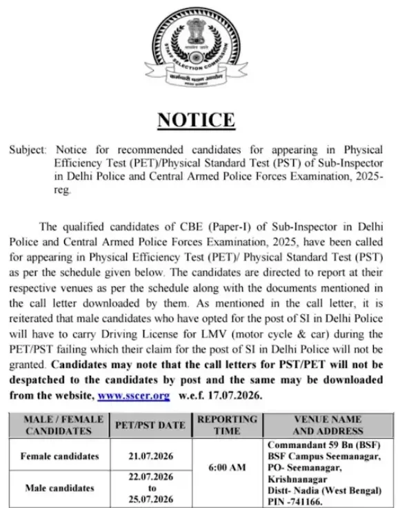SSC CPO 2025 Physical Dates Reschedule, Check Male & Female Candidates PET PST Dates_4.1