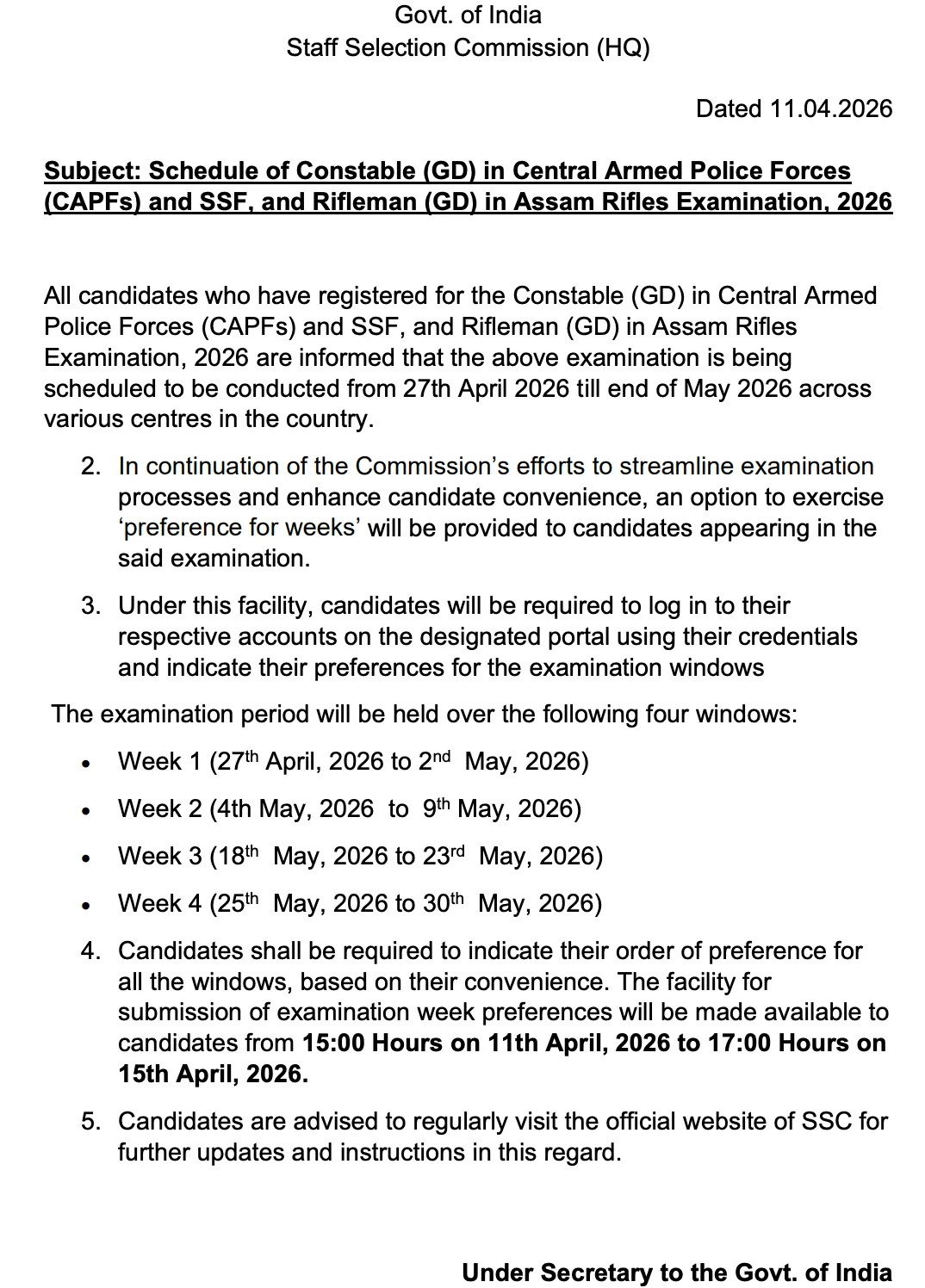 SSC GD 2026 Exam Schedule and Official Notice