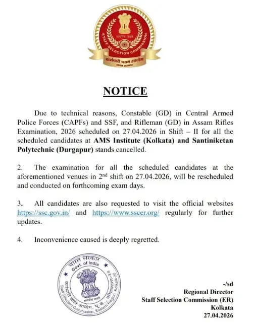 SSC GD Exam 2026 Cancelled at Various Centres, Check List & New Schedule_5.1
