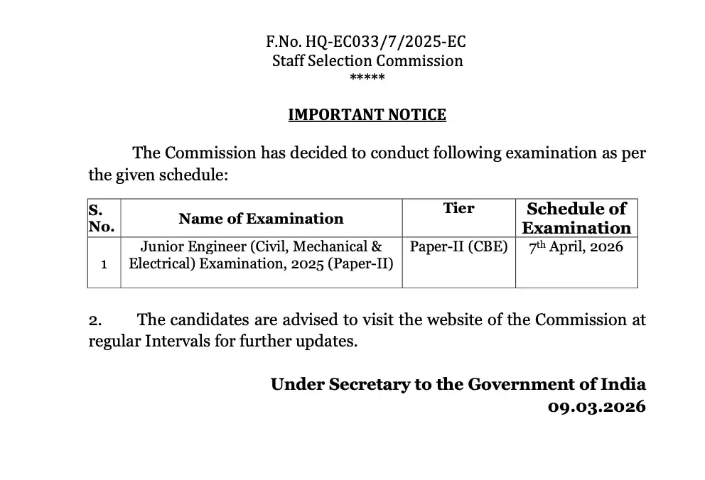 SSC JE Paper 2 Exam Date 2026 Out, Tier 2 CBT Exam on 7 April_3.1