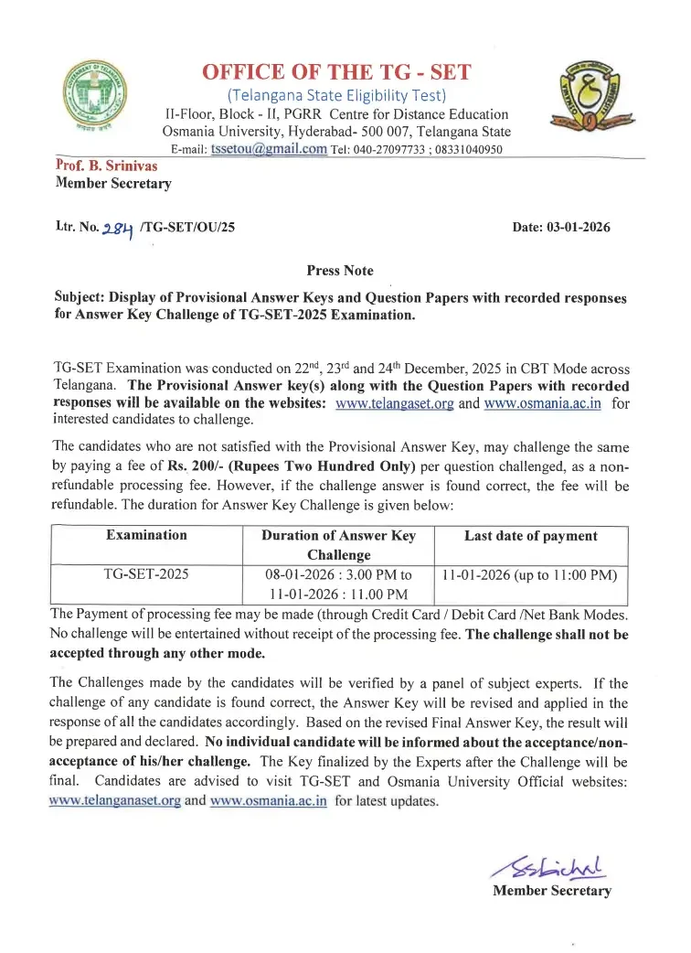 TS SET Answer Key 2025 Overview