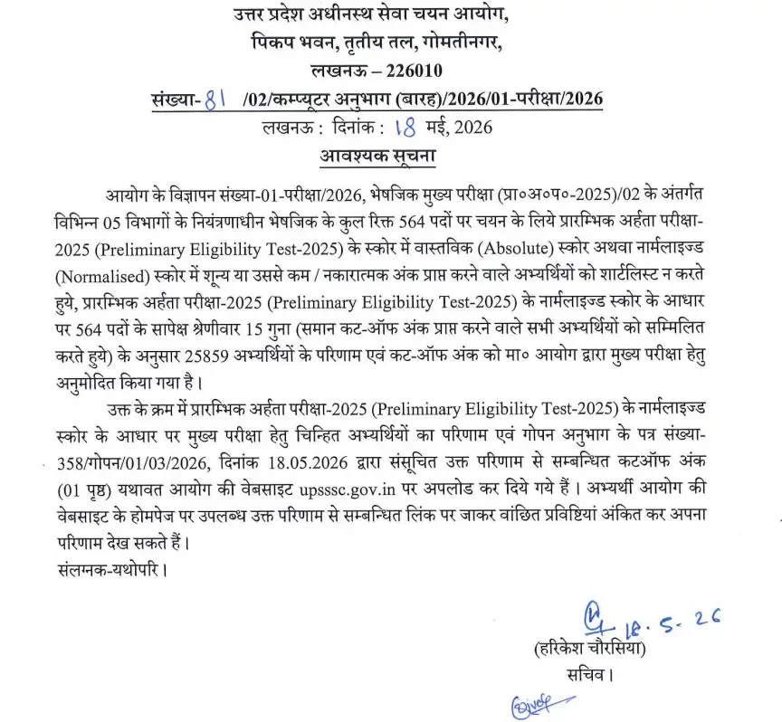 UPSSSC Pharmacist PET Cut Off 2026 Out, Check Your Scores & Eligibility for Mains Exam_3.1