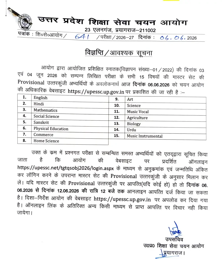 UP TGT Answer Key 2026 Out at upessc.up.gov.in, Response Sheet PDF_3.1