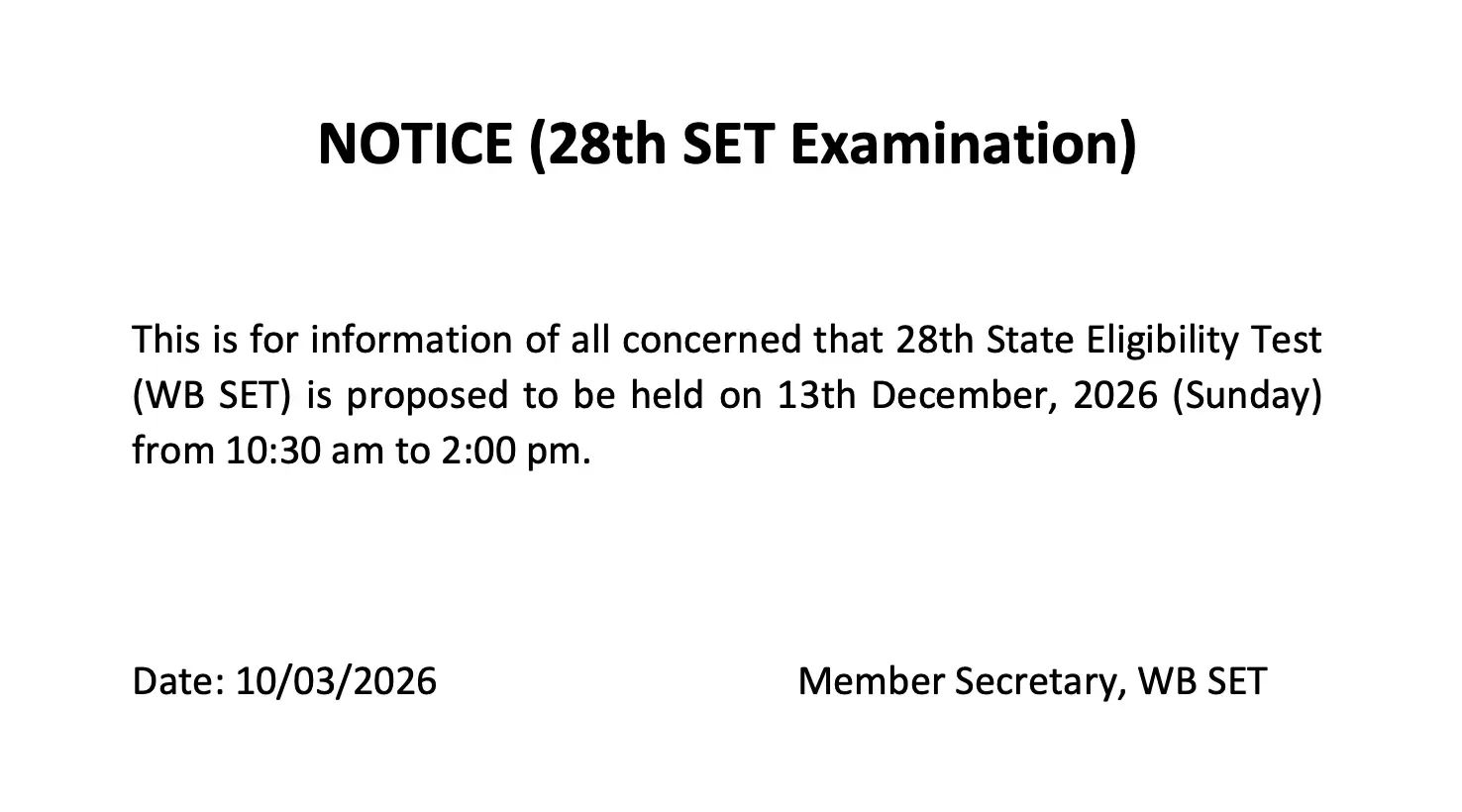 WB SET Exam Date 2026 Official Schedule Announcement