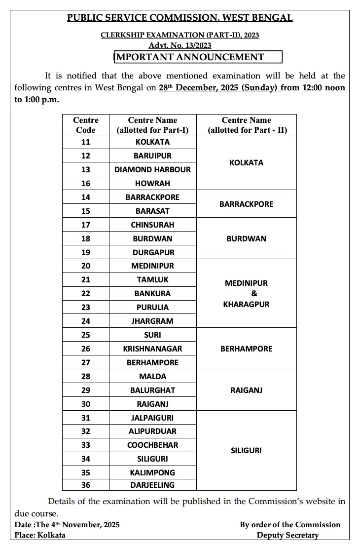 WBPSC Clerkship Mains Exam Date 2025 Out, Check Official Schedule_4.1