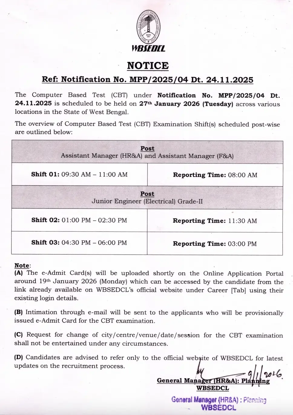 WBSEDCL Admit Card 2026 Out at www.wbsedcl.in, JE & Assistant Manager Hall Ticket Link_3.1